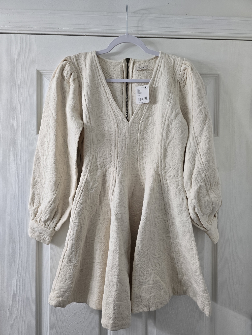 NWT Pilcro Cream Textured V-Neck Fit & Flare Dress - 6